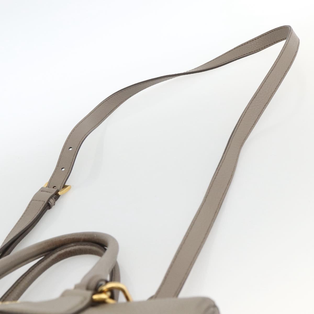 PRADA Hand Bag Leather 2way Gray Gold Auth bs33651