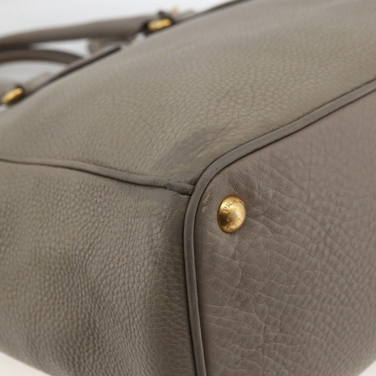 PRADA Hand Bag Leather 2way Gray Gold Auth bs33651