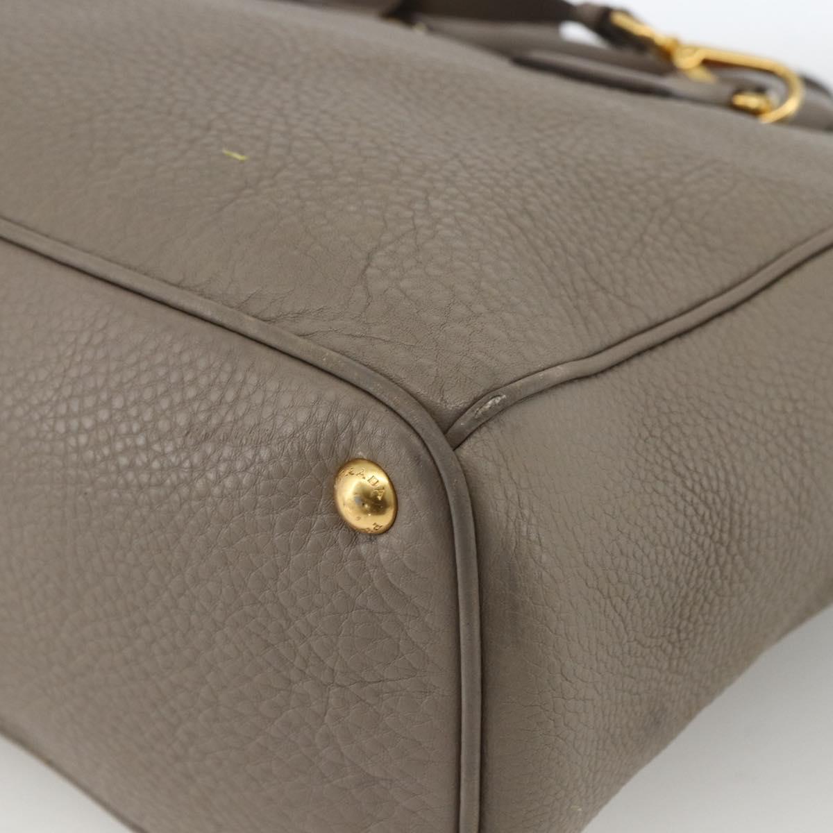 PRADA Hand Bag Leather 2way Gray Gold Auth bs33651