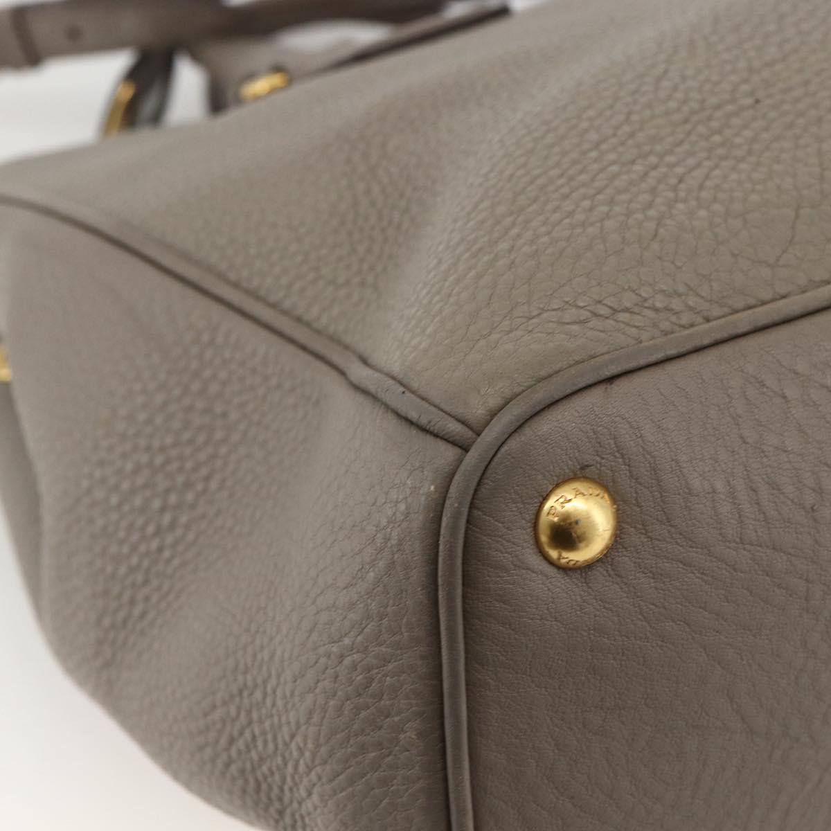 PRADA Hand Bag Leather 2way Gray Gold Auth bs33651