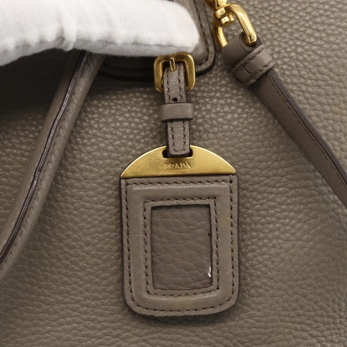PRADA Hand Bag Leather 2way Gray Gold Auth bs33651