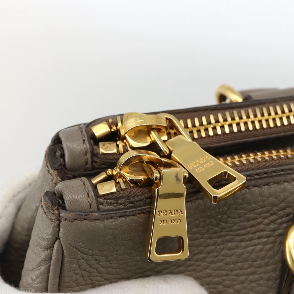 PRADA Hand Bag Leather 2way Gray Gold Auth bs33651