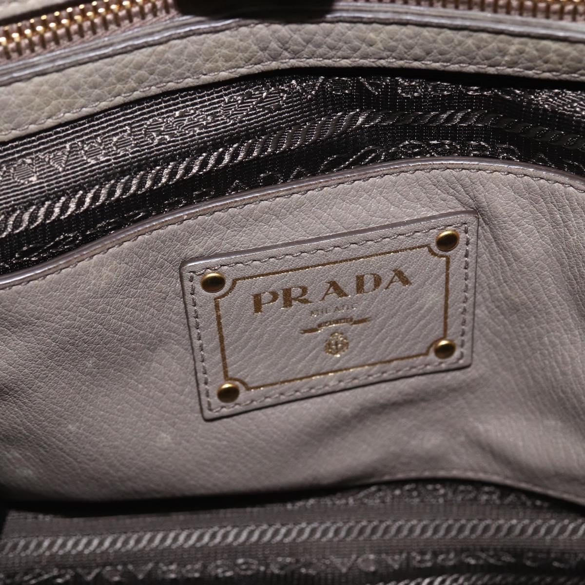 PRADA Hand Bag Leather 2way Gray Gold Auth bs33651