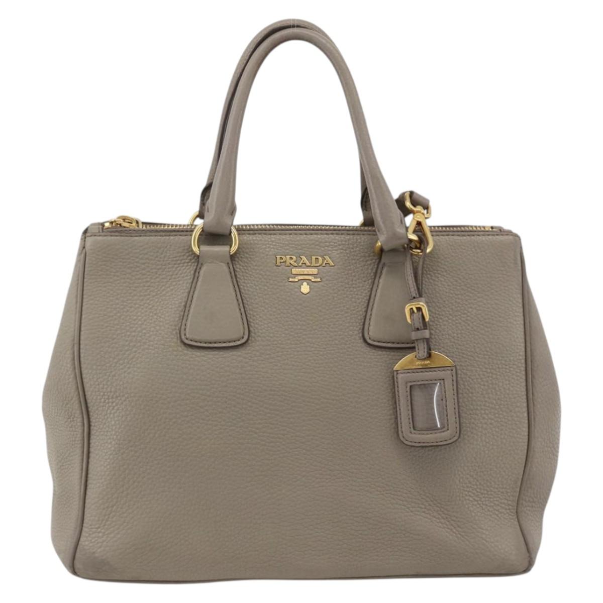 PRADA Hand Bag Leather 2way Gray Gold Auth bs33651