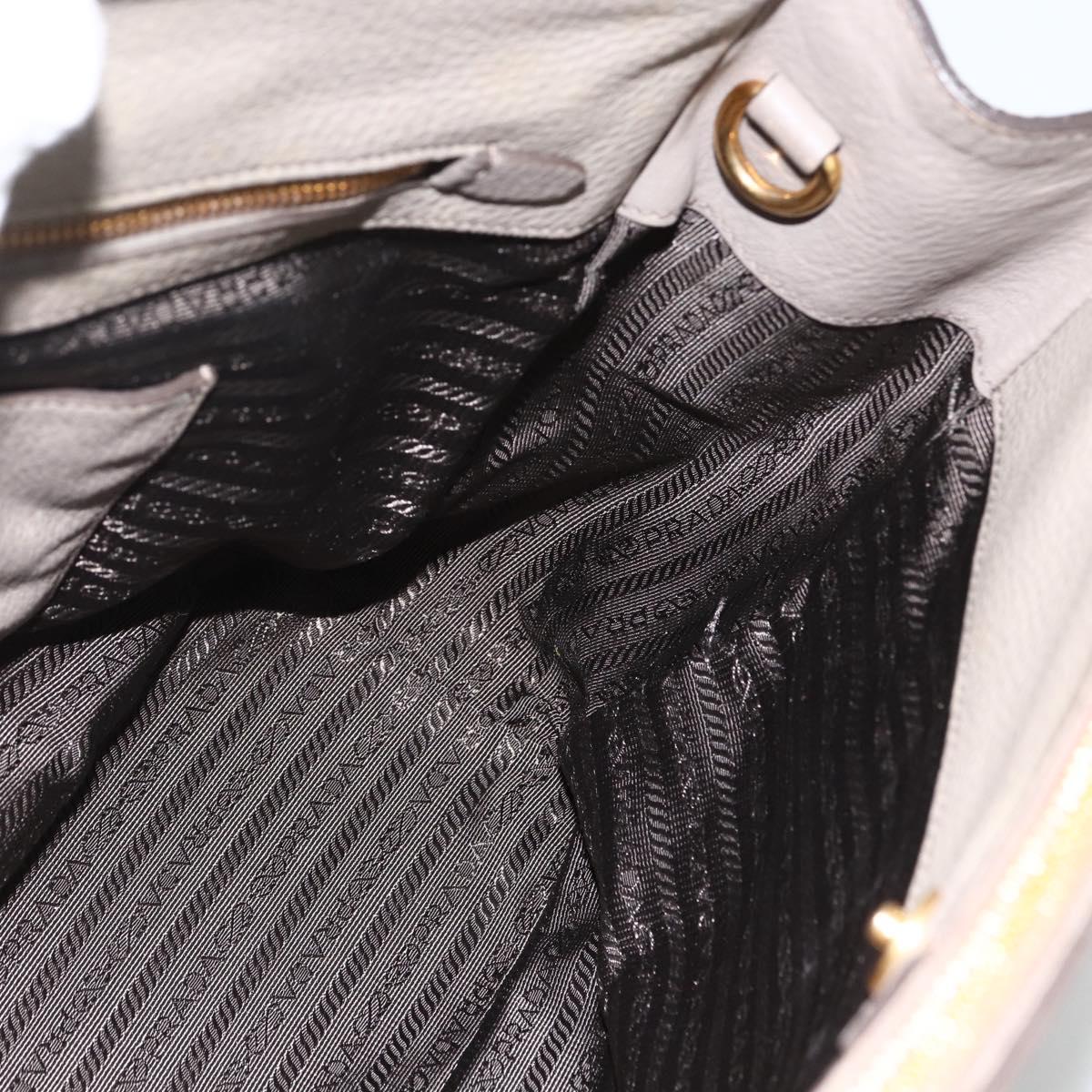 PRADA Hand Bag Leather 2way Gray Gold Auth bs33651