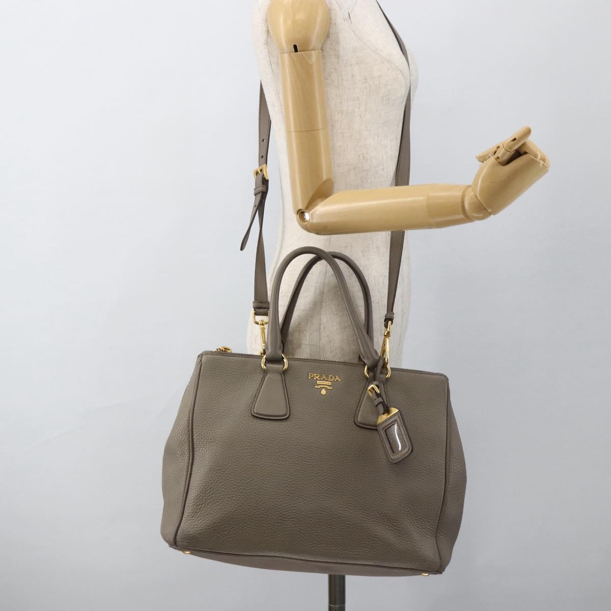 PRADA Hand Bag Leather 2way Gray Gold Auth bs33651