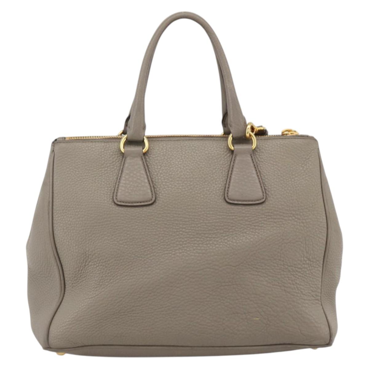 PRADA Hand Bag Leather 2way Gray Gold Auth bs33651