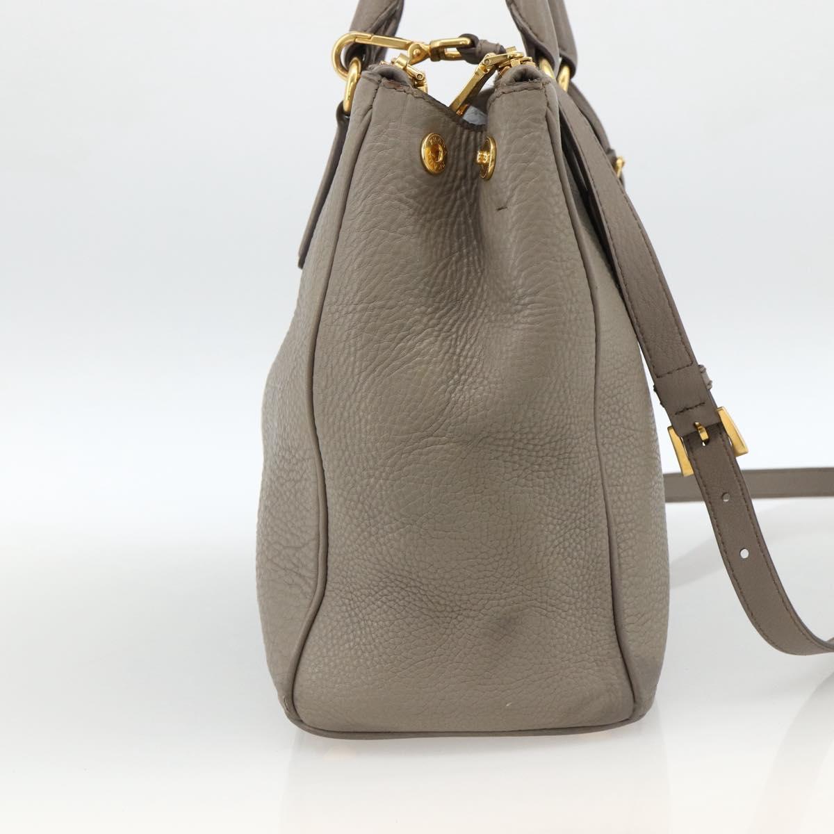 PRADA Hand Bag Leather 2way Gray Gold Auth bs33651