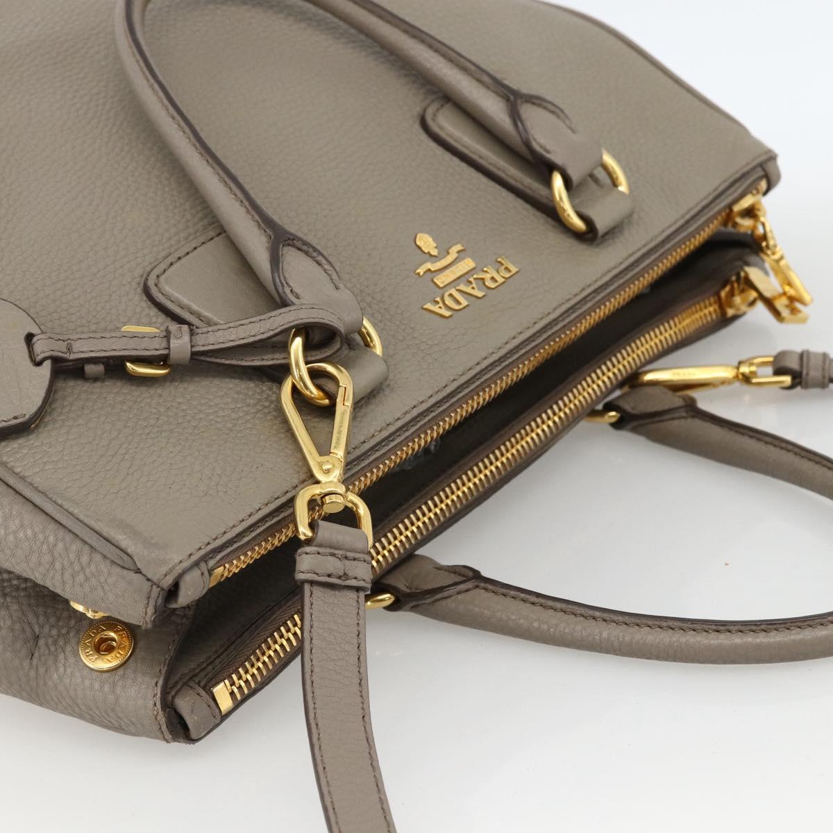 PRADA Hand Bag Leather 2way Gray Gold Auth bs33651