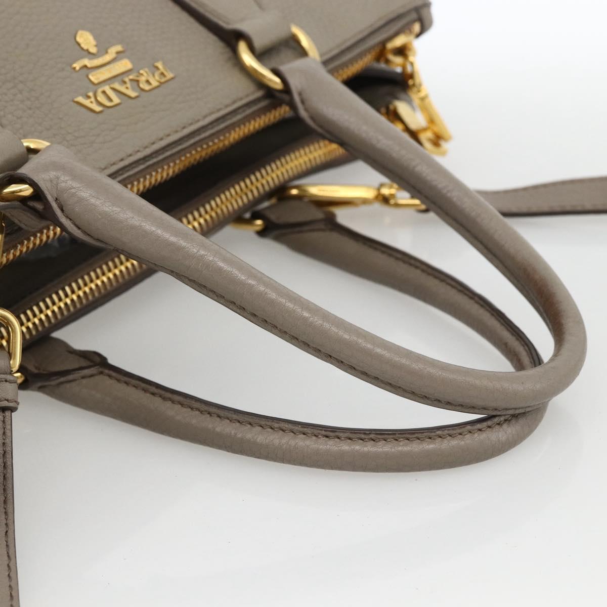 PRADA Hand Bag Leather 2way Gray Gold Auth bs33651