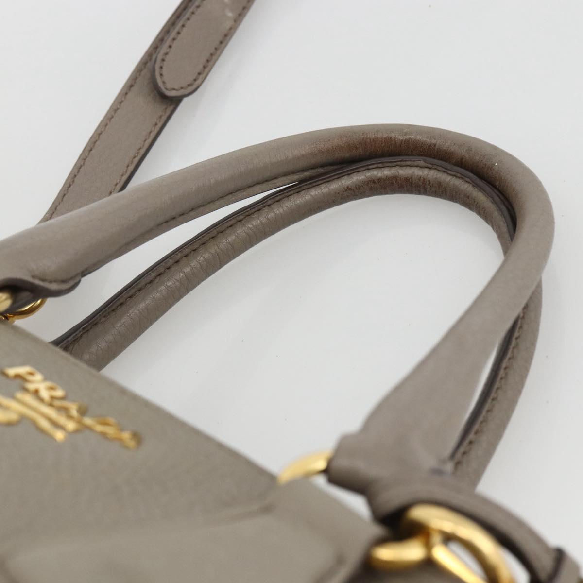 PRADA Hand Bag Leather 2way Gray Gold Auth bs33651