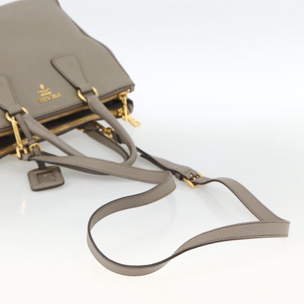 PRADA Hand Bag Leather 2way Gray Gold Auth bs33651