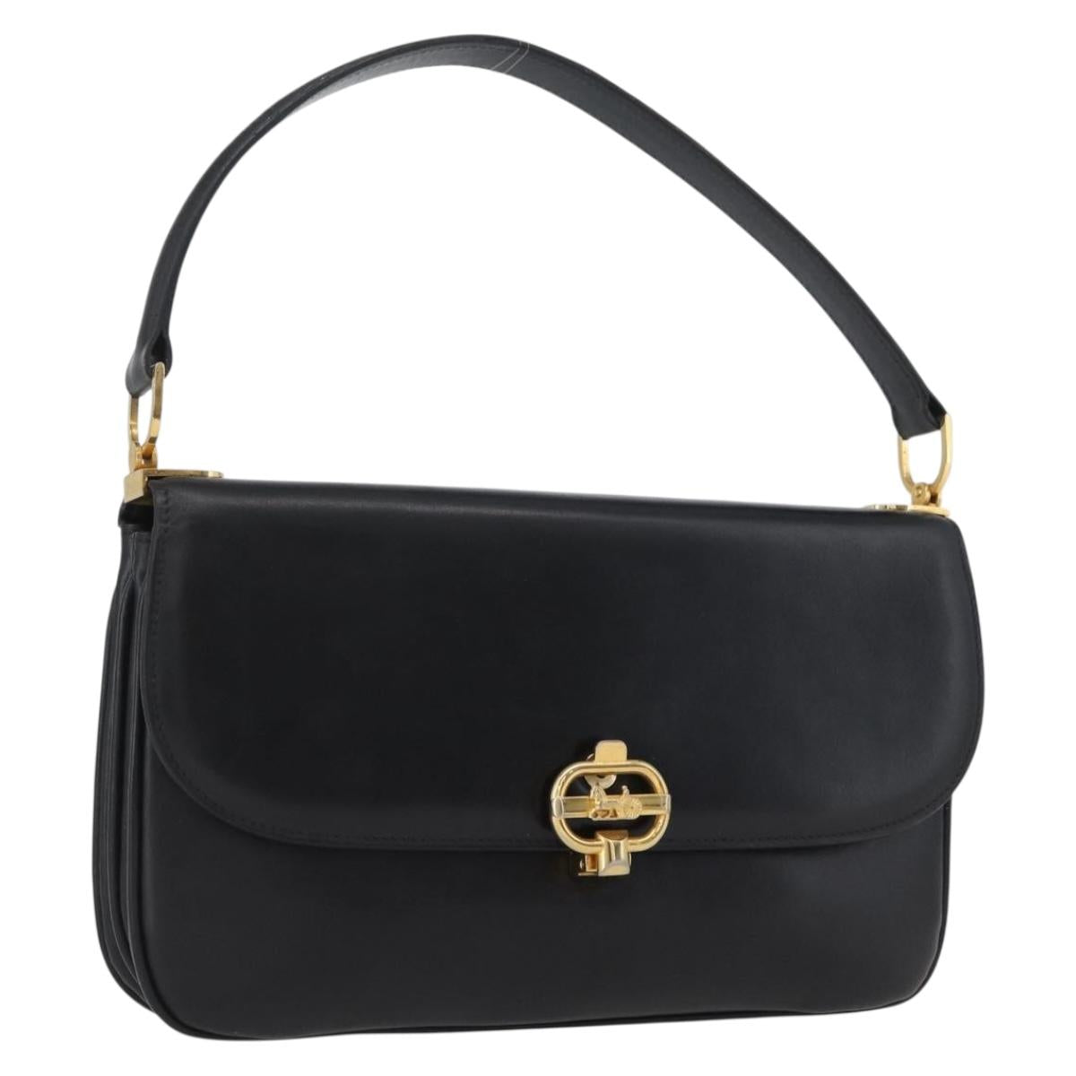 CELINE Shoulder Bag Leather Black Gold Auth bs33654