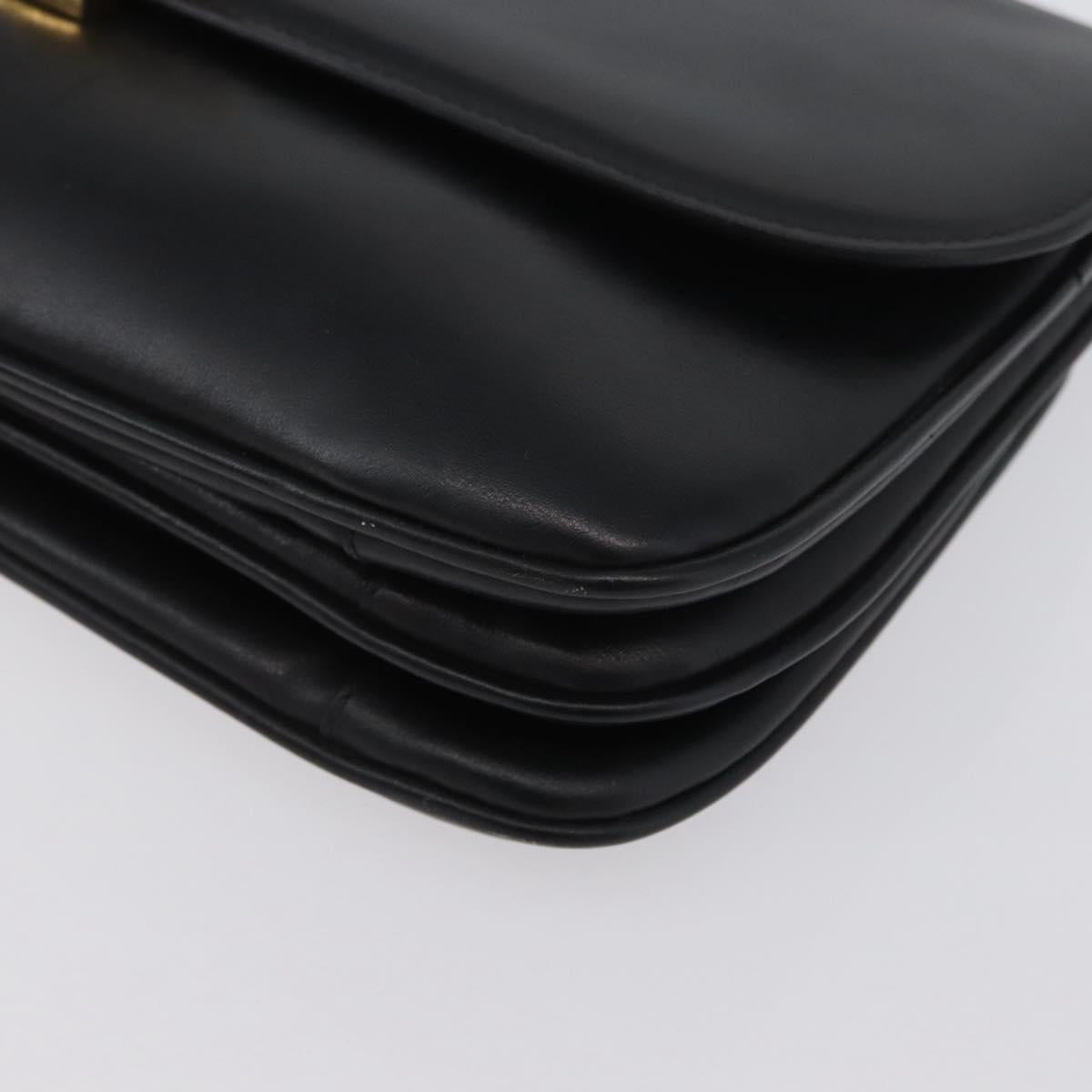 CELINE Shoulder Bag Leather Black Gold Auth bs33654