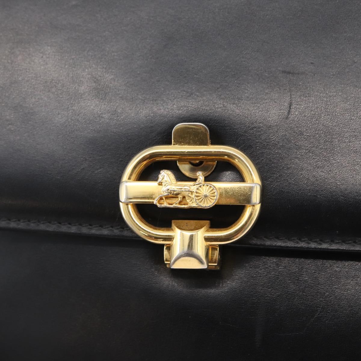 CELINE Shoulder Bag Leather Black Gold Auth bs33654