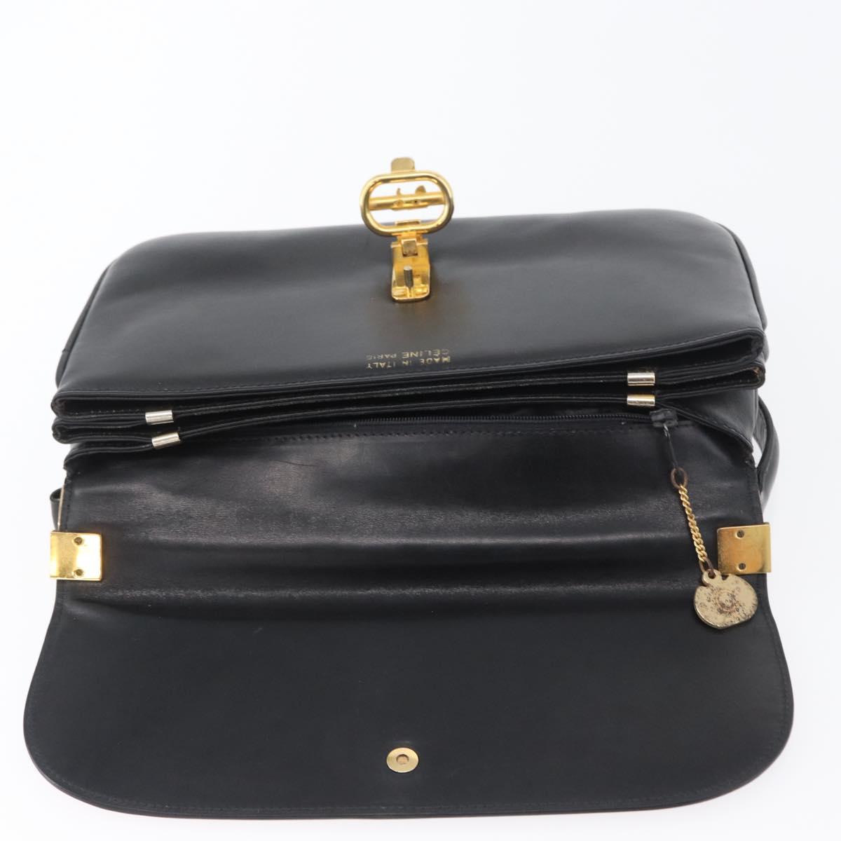 CELINE Shoulder Bag Leather Black Gold Auth bs33654