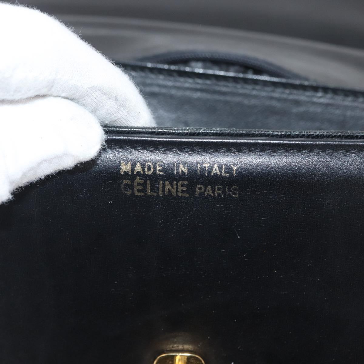 CELINE Shoulder Bag Leather Black Gold Auth bs33654