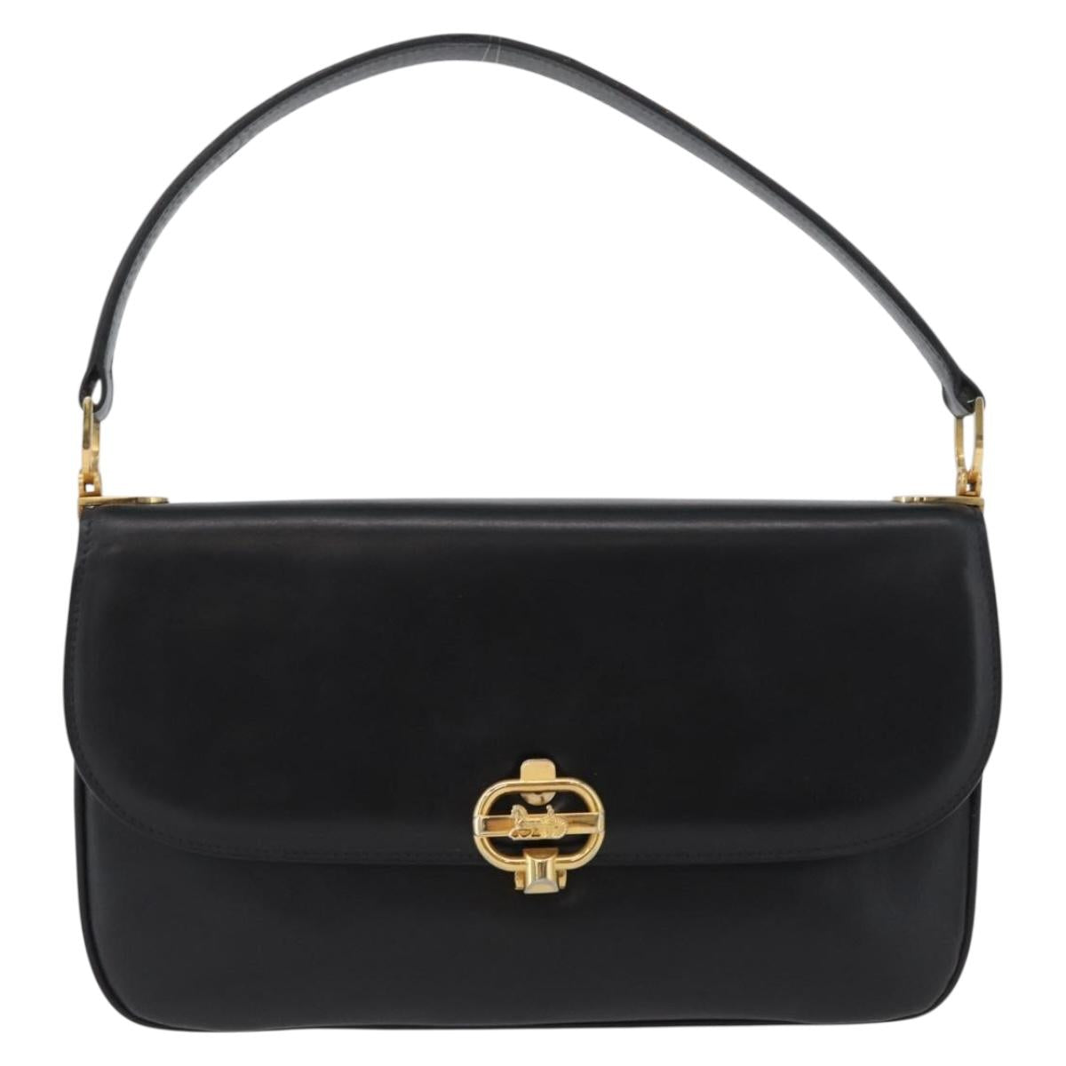 CELINE Shoulder Bag Leather Black Gold Auth bs33654