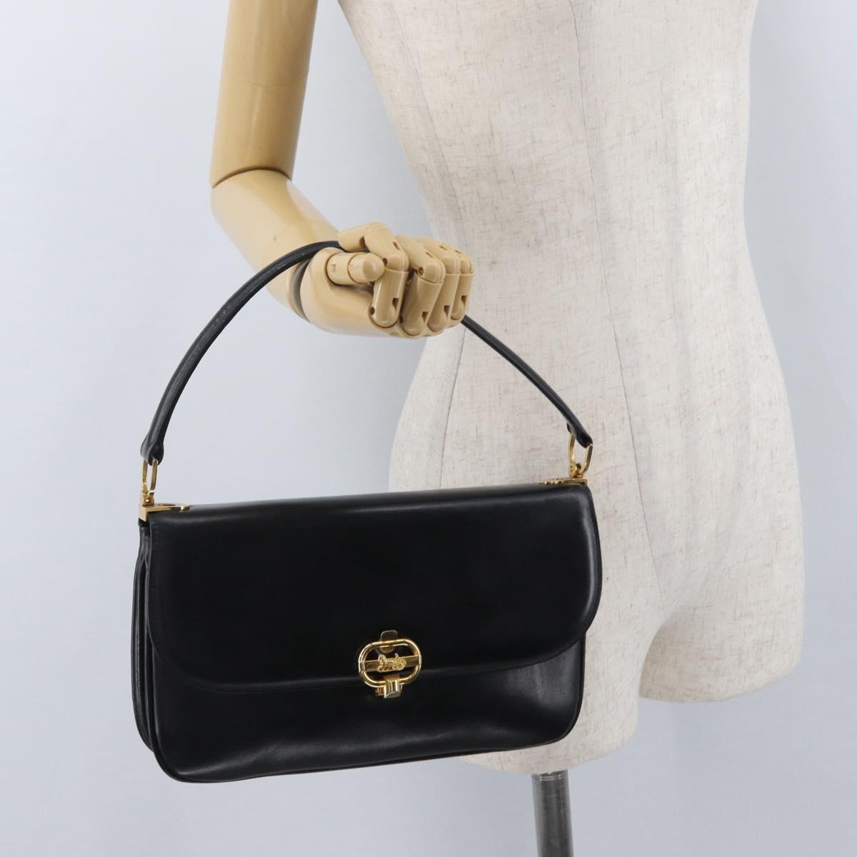 CELINE Shoulder Bag Leather Black Gold Auth bs33654
