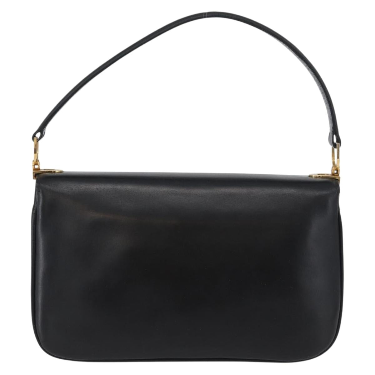 CELINE Shoulder Bag Leather Black Gold Auth bs33654