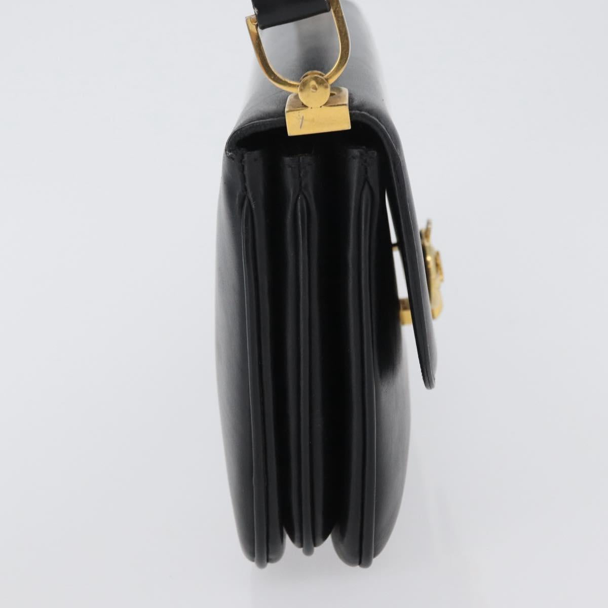 CELINE Shoulder Bag Leather Black Gold Auth bs33654