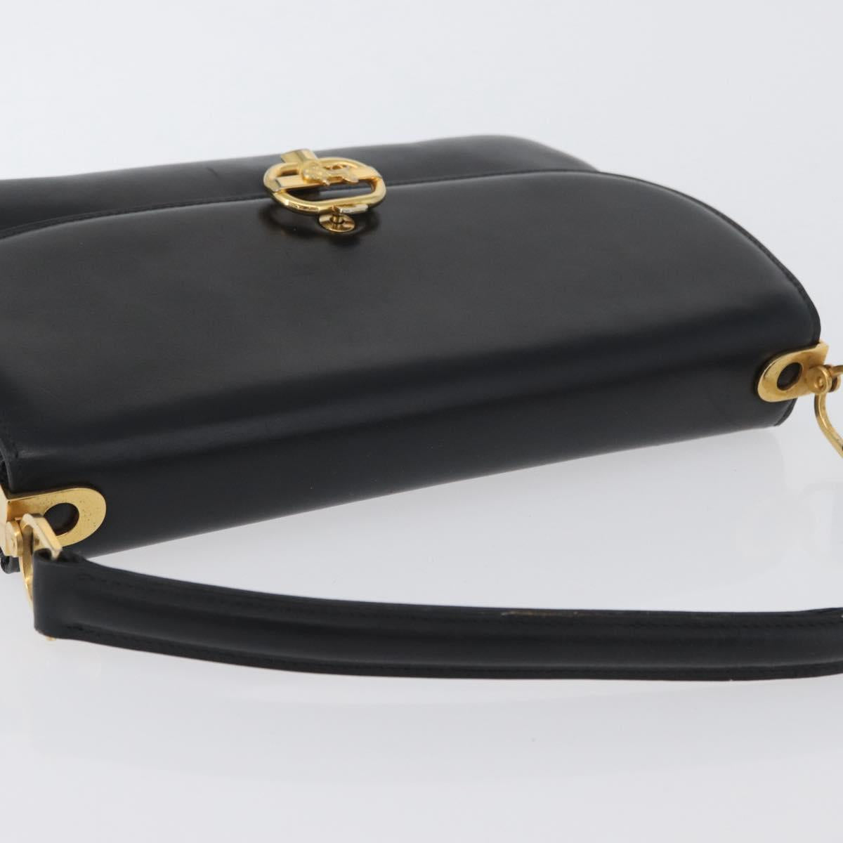 CELINE Shoulder Bag Leather Black Gold Auth bs33654