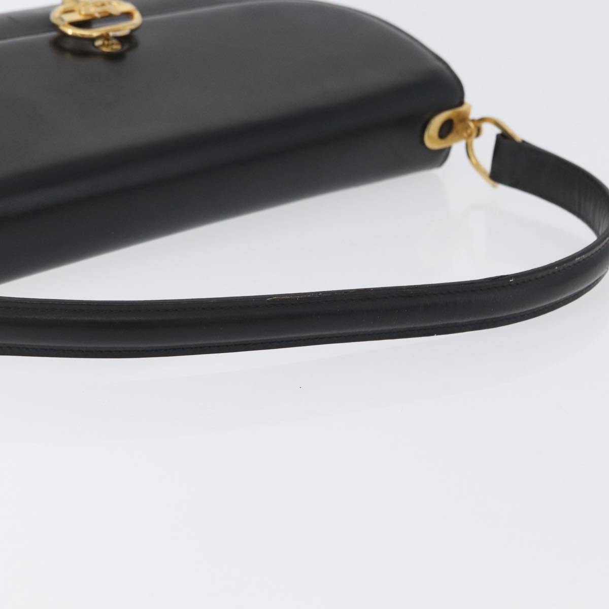 CELINE Shoulder Bag Leather Black Gold Auth bs33654