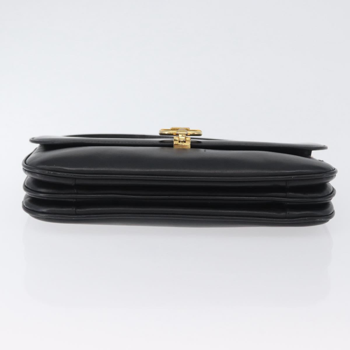 CELINE Shoulder Bag Leather Black Gold Auth bs33654