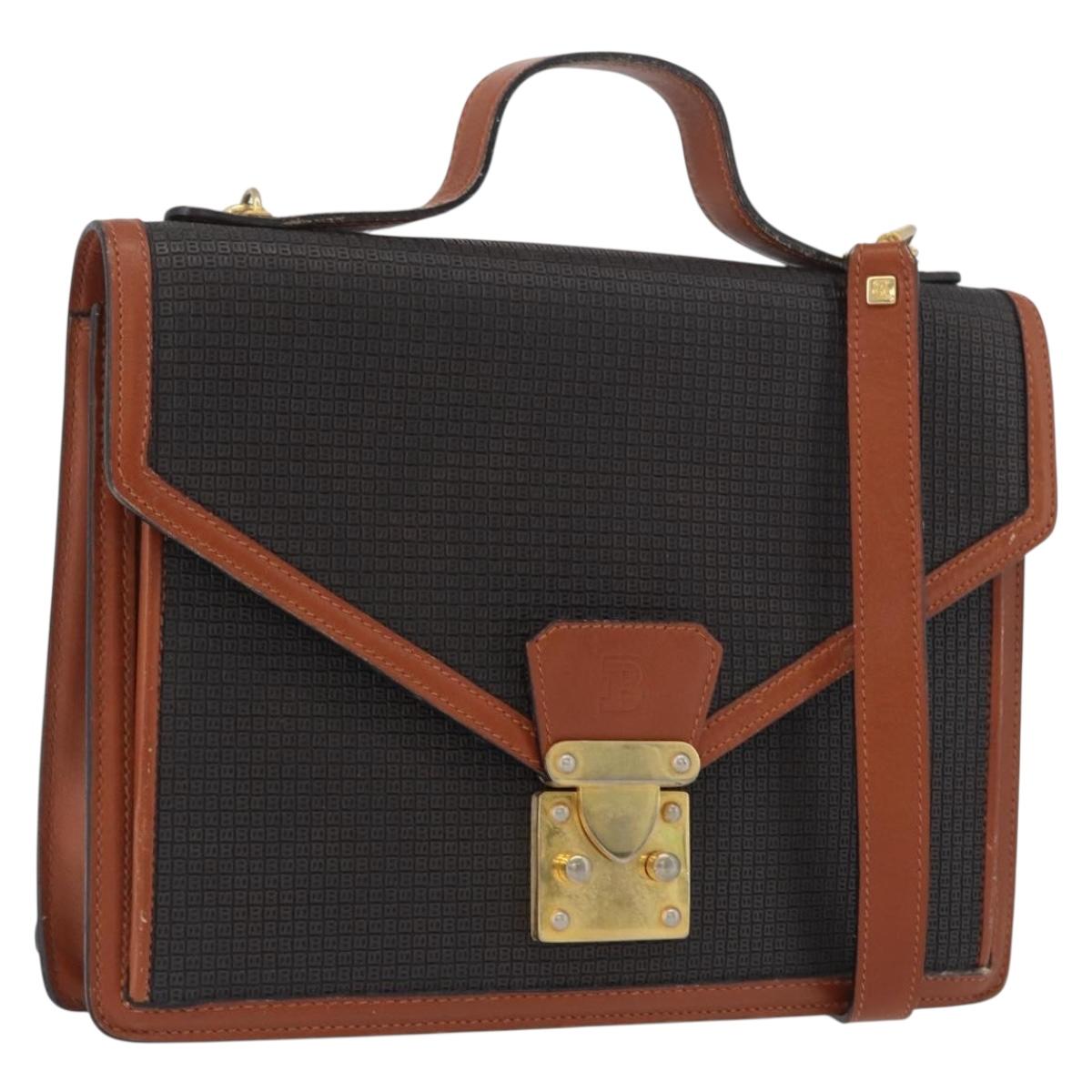 BALLY Shoulder Bag PVC Canvas Black Gold Auth bs33655