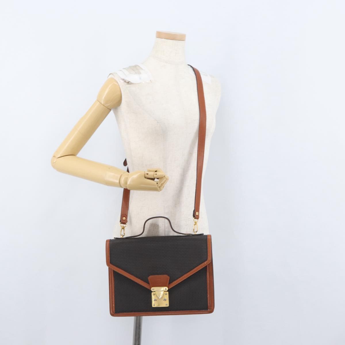 BALLY Shoulder Bag PVC Canvas Black Gold Auth bs33655