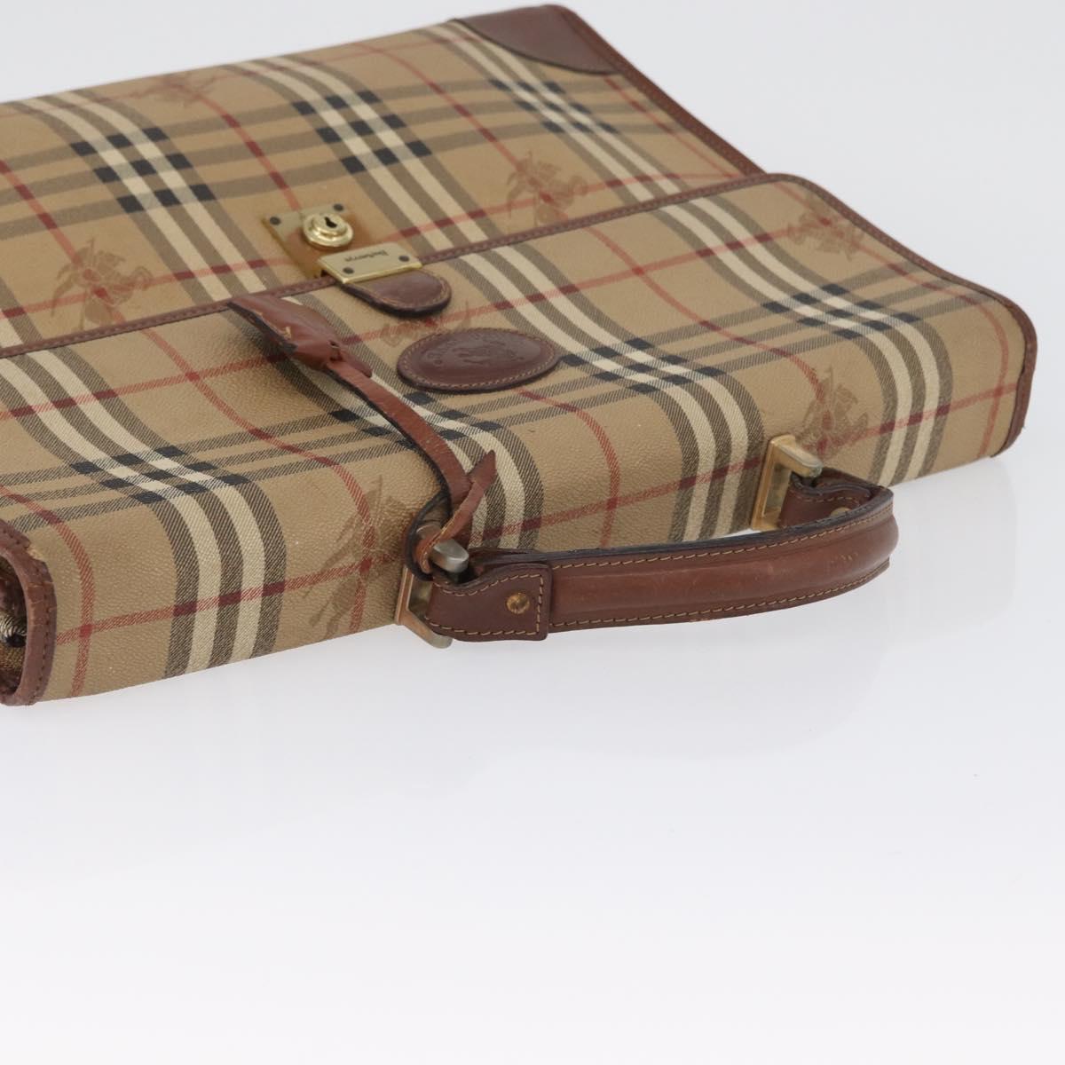Burberrys Nova Check Hand Bag PVC Beige Gold Auth bs33656