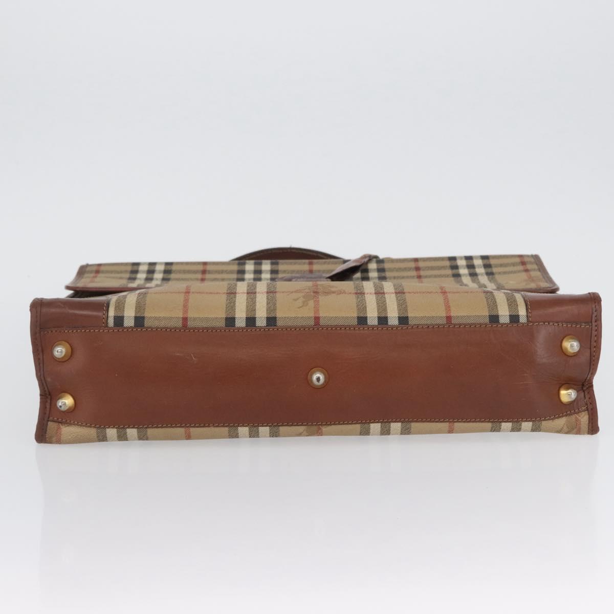Burberrys Nova Check Hand Bag PVC Beige Gold Auth bs33656