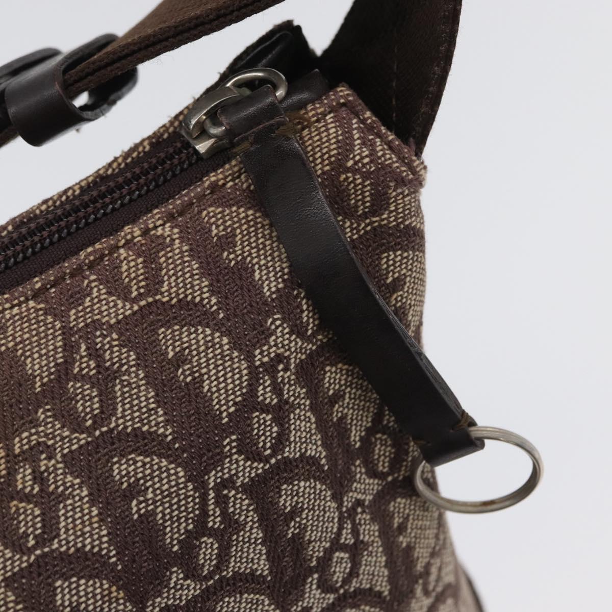 Christian Dior Trotter Canvas Shoulder Bag Brown Silver Auth bs33657