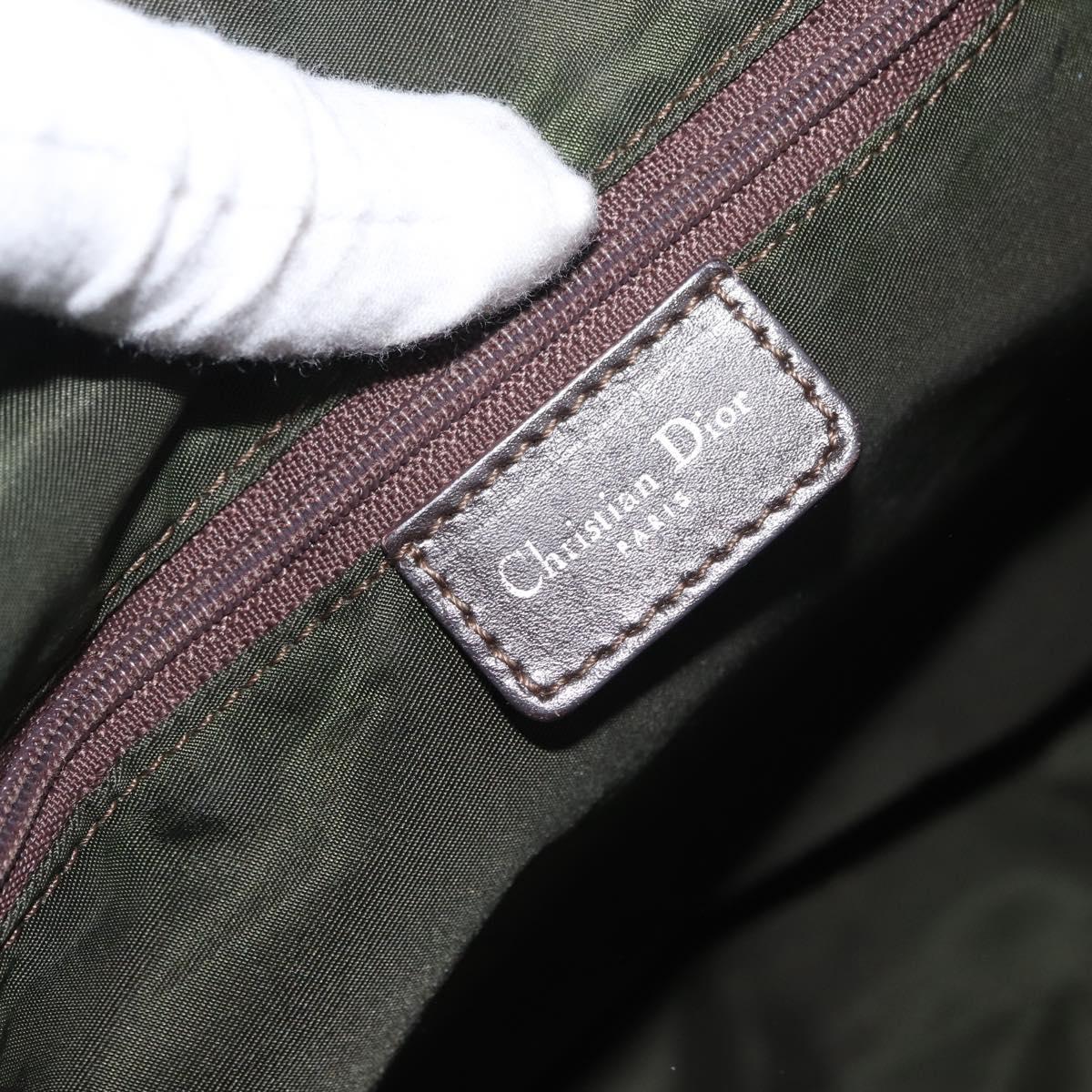 Christian Dior Trotter Canvas Shoulder Bag Brown Silver Auth bs33657
