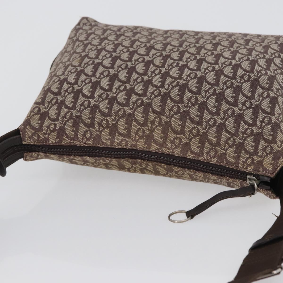 Christian Dior Trotter Canvas Shoulder Bag Brown Silver Auth bs33657