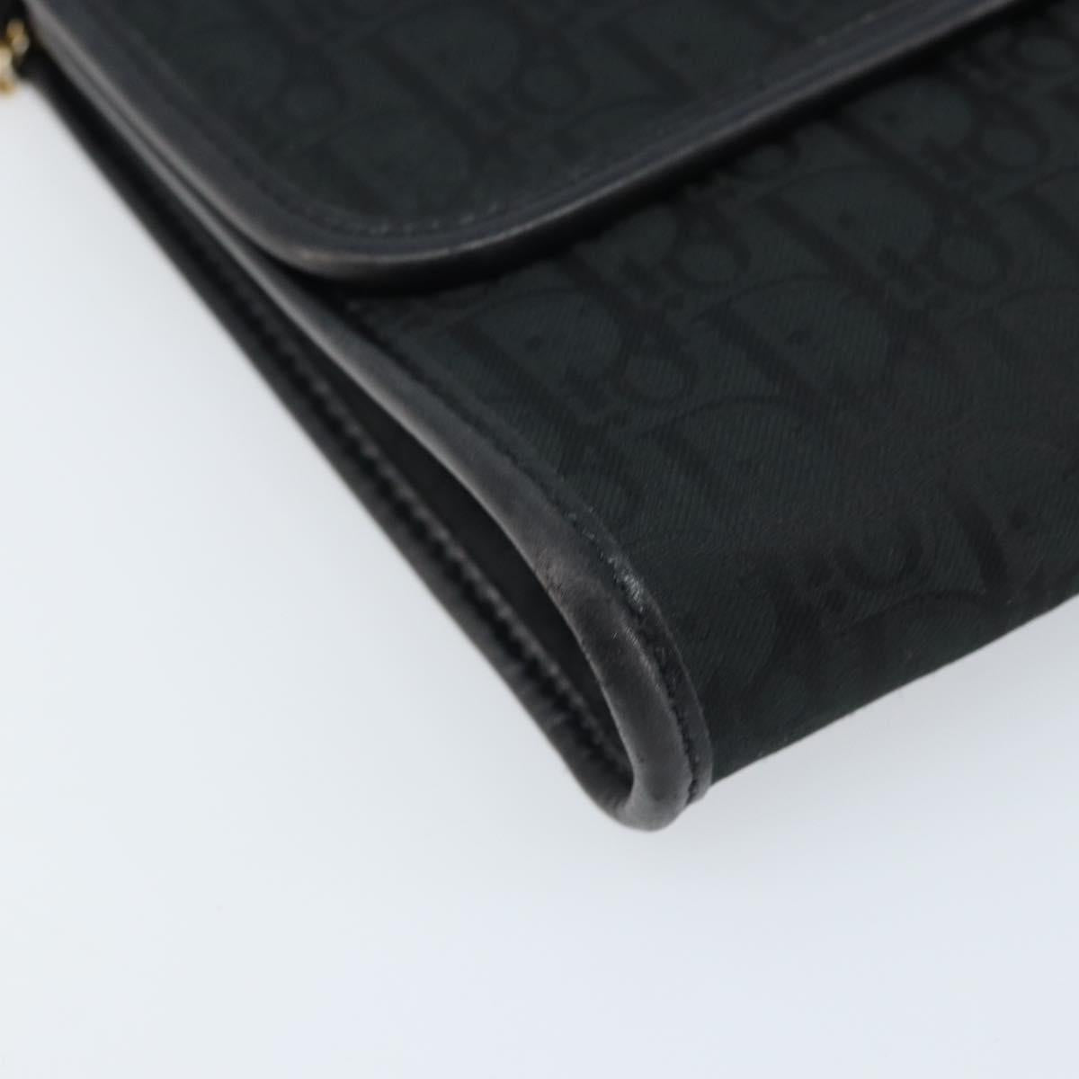 Christian Dior Trotter Canvas Chain Shoulder Bag Black Gold Auth bs33658