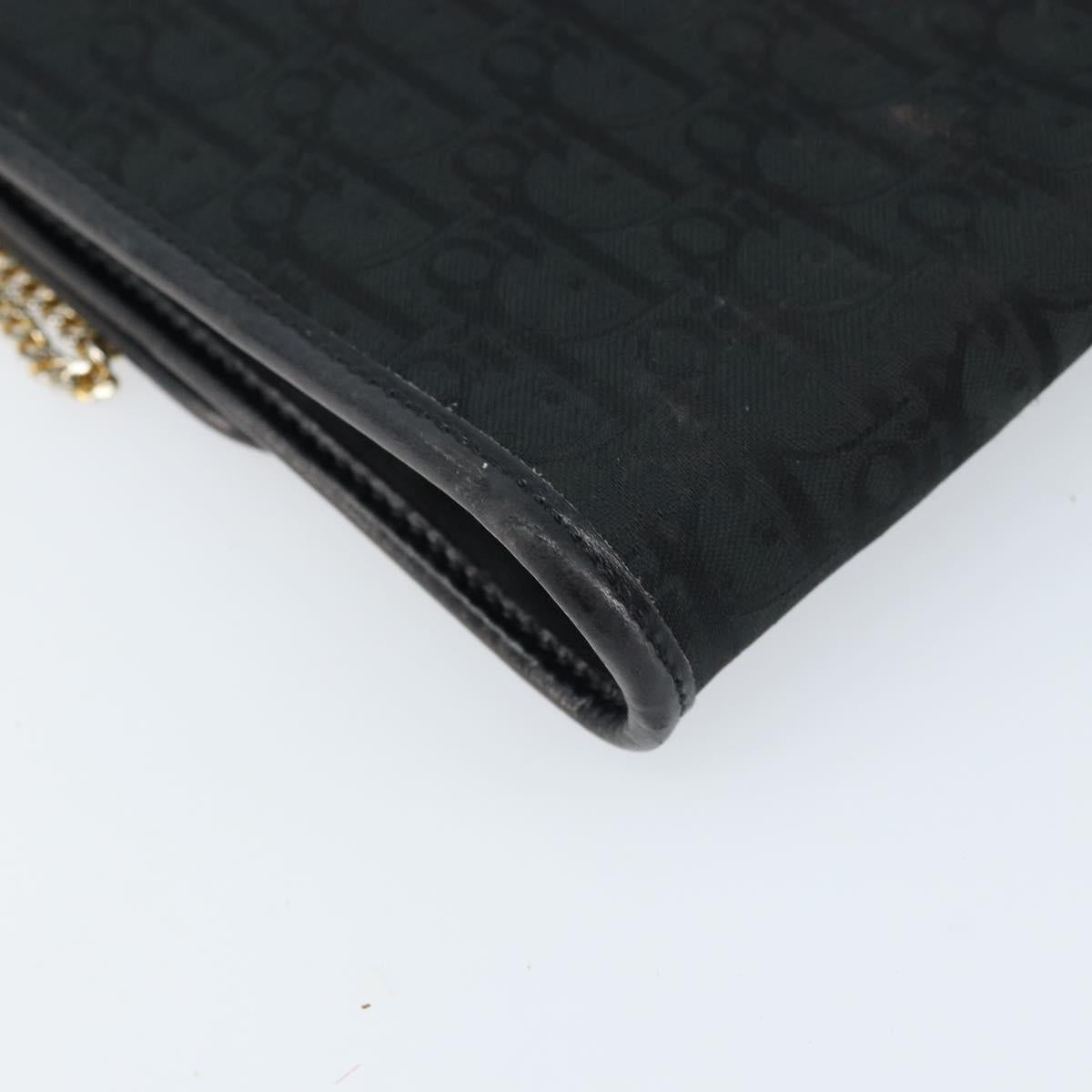 Christian Dior Trotter Canvas Chain Shoulder Bag Black Gold Auth bs33658