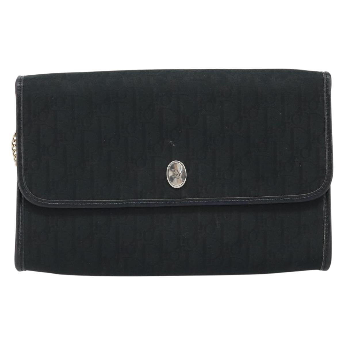 Christian Dior Trotter Canvas Chain Shoulder Bag Black Gold Auth bs33658