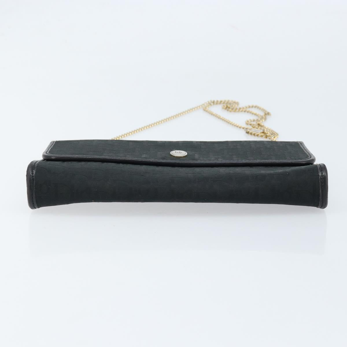Christian Dior Trotter Canvas Chain Shoulder Bag Black Gold Auth bs33658