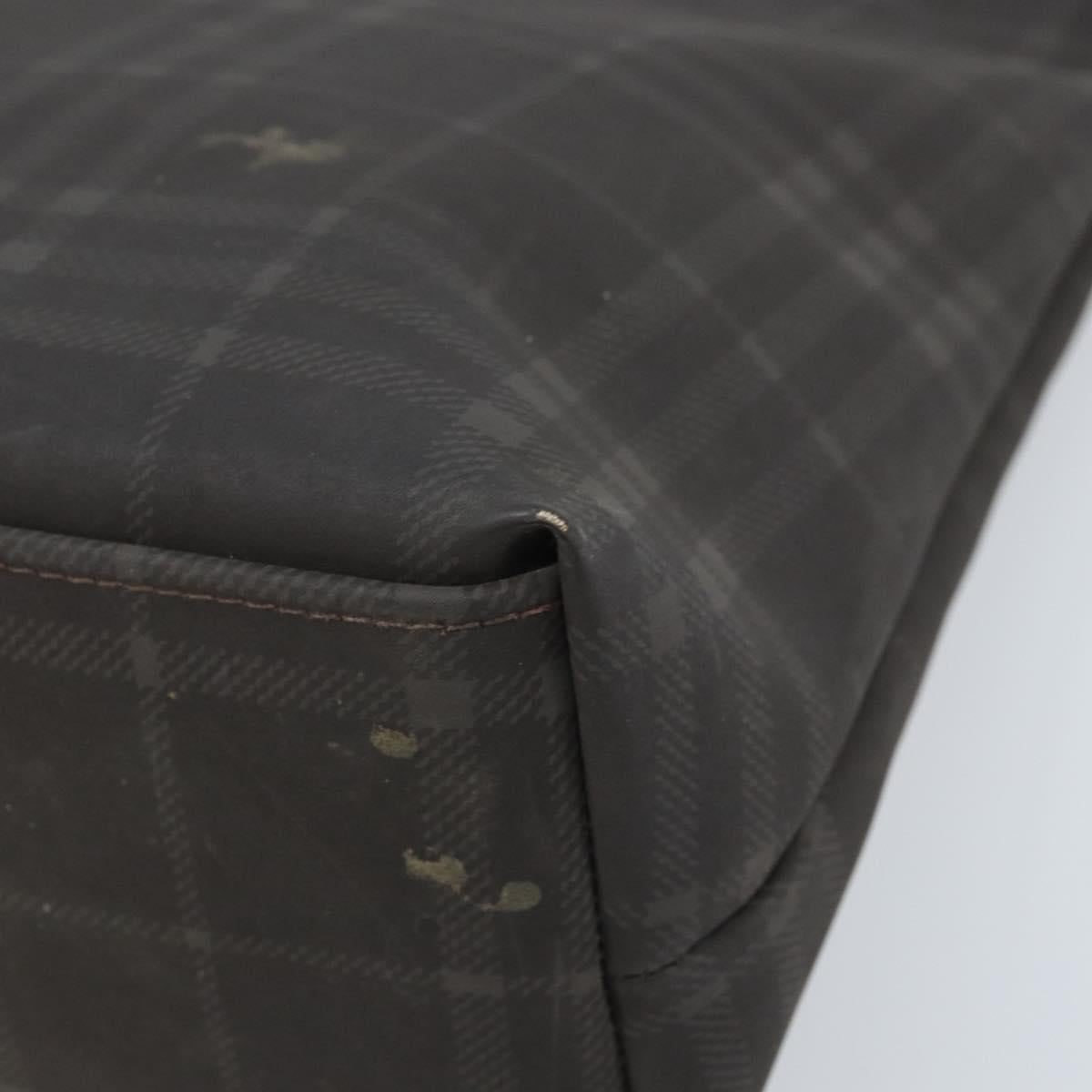 BURBERRY Nova Check Hand Bag PVC Brown Silver Auth bs33672