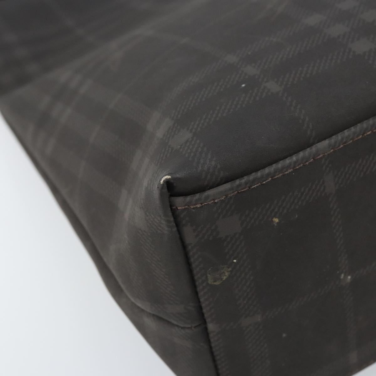 BURBERRY Nova Check Hand Bag PVC Brown Silver Auth bs33672