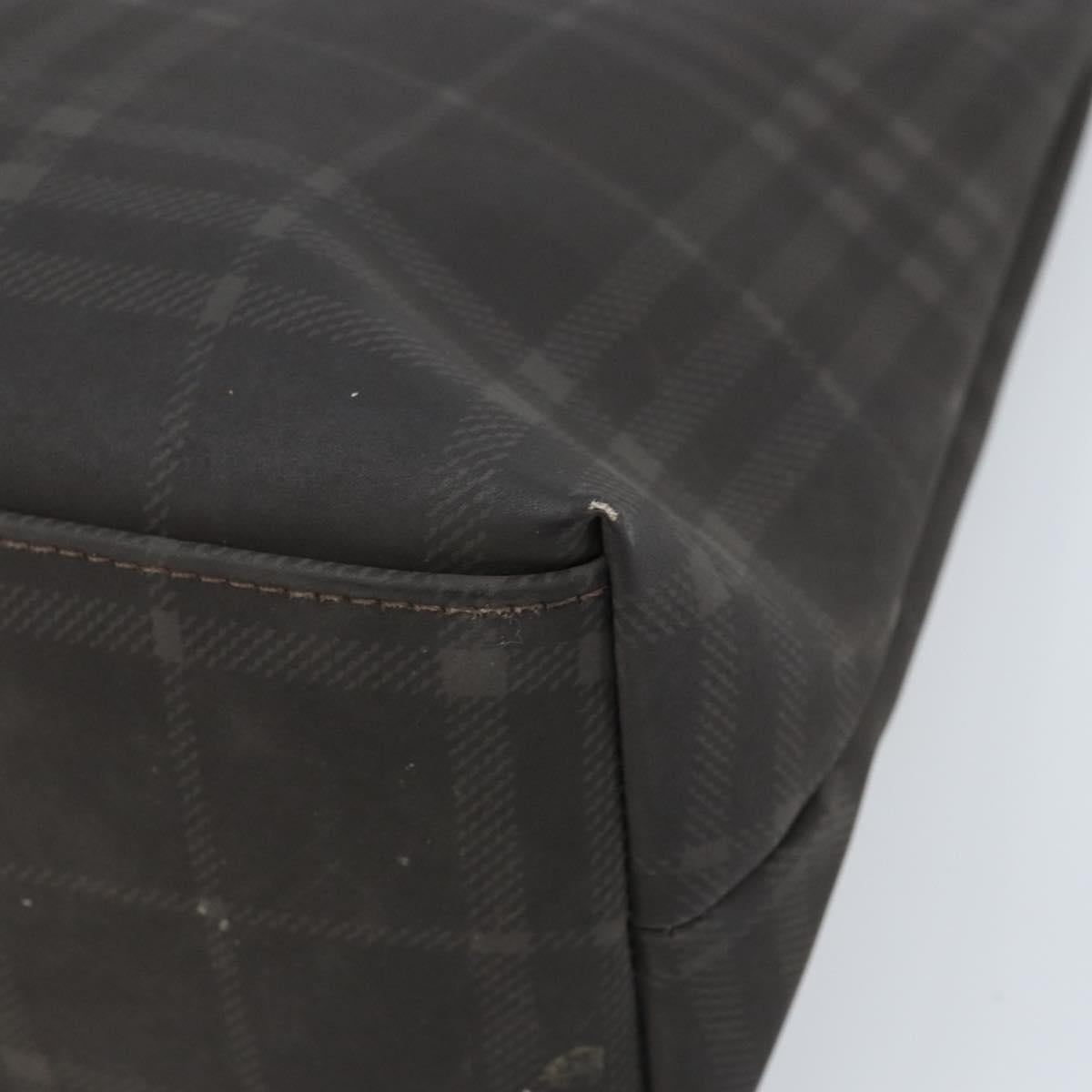 BURBERRY Nova Check Hand Bag PVC Brown Silver Auth bs33672