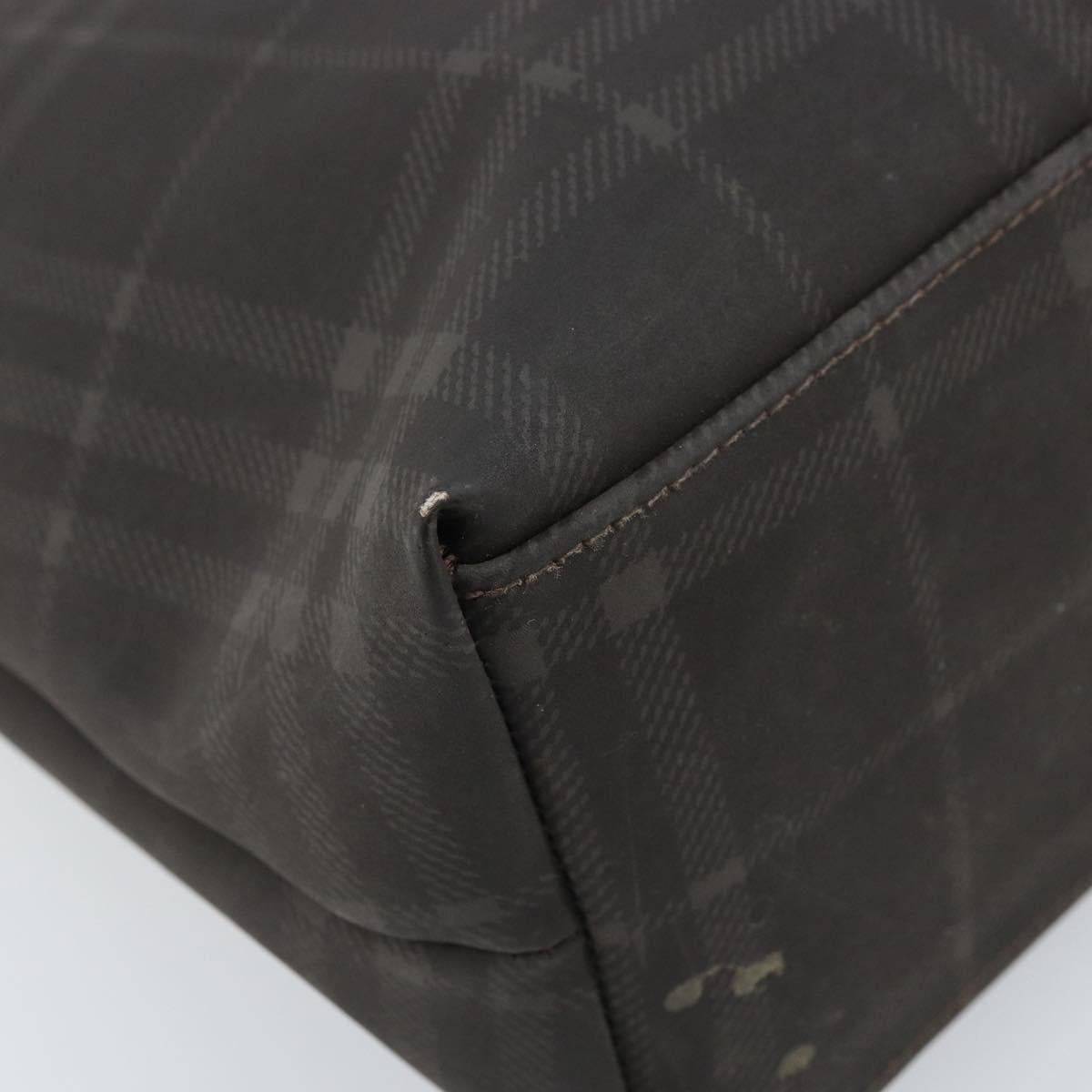 BURBERRY Nova Check Hand Bag PVC Brown Silver Auth bs33672