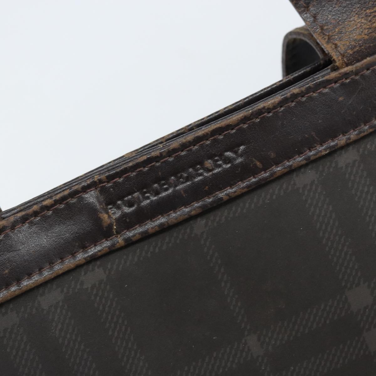 BURBERRY Nova Check Hand Bag PVC Brown Silver Auth bs33672