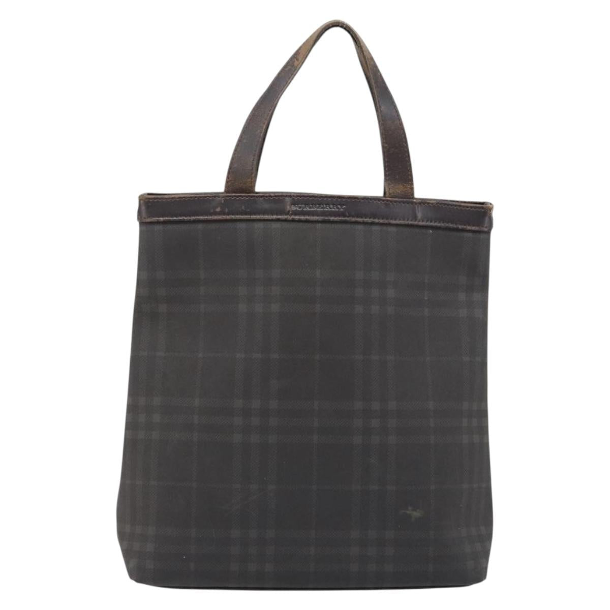 BURBERRY Nova Check Hand Bag PVC Brown Silver Auth bs33672