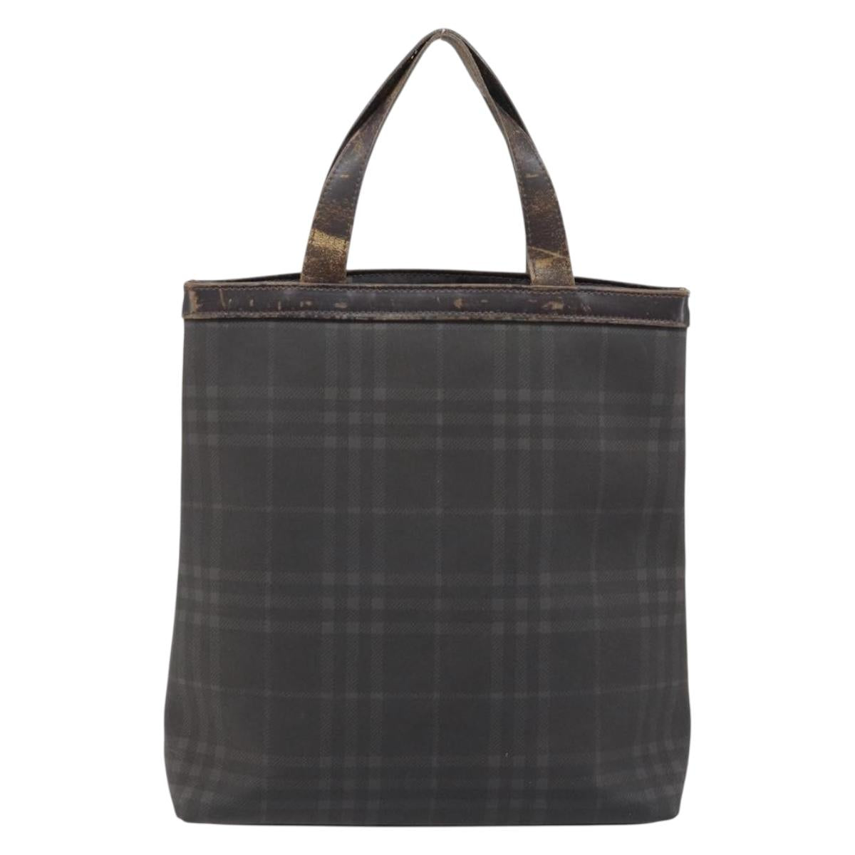 BURBERRY Nova Check Hand Bag PVC Brown Silver Auth bs33672