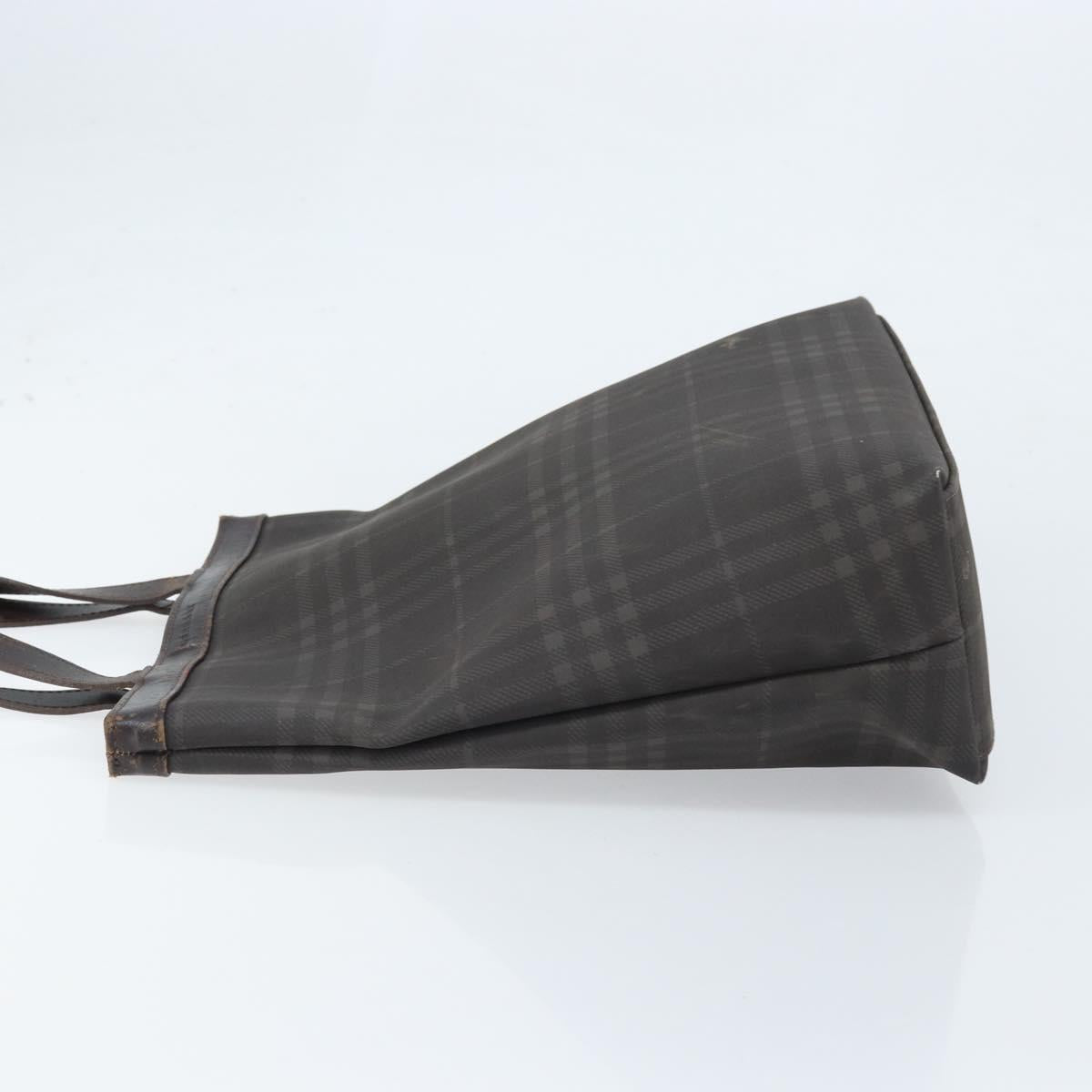 BURBERRY Nova Check Hand Bag PVC Brown Silver Auth bs33672