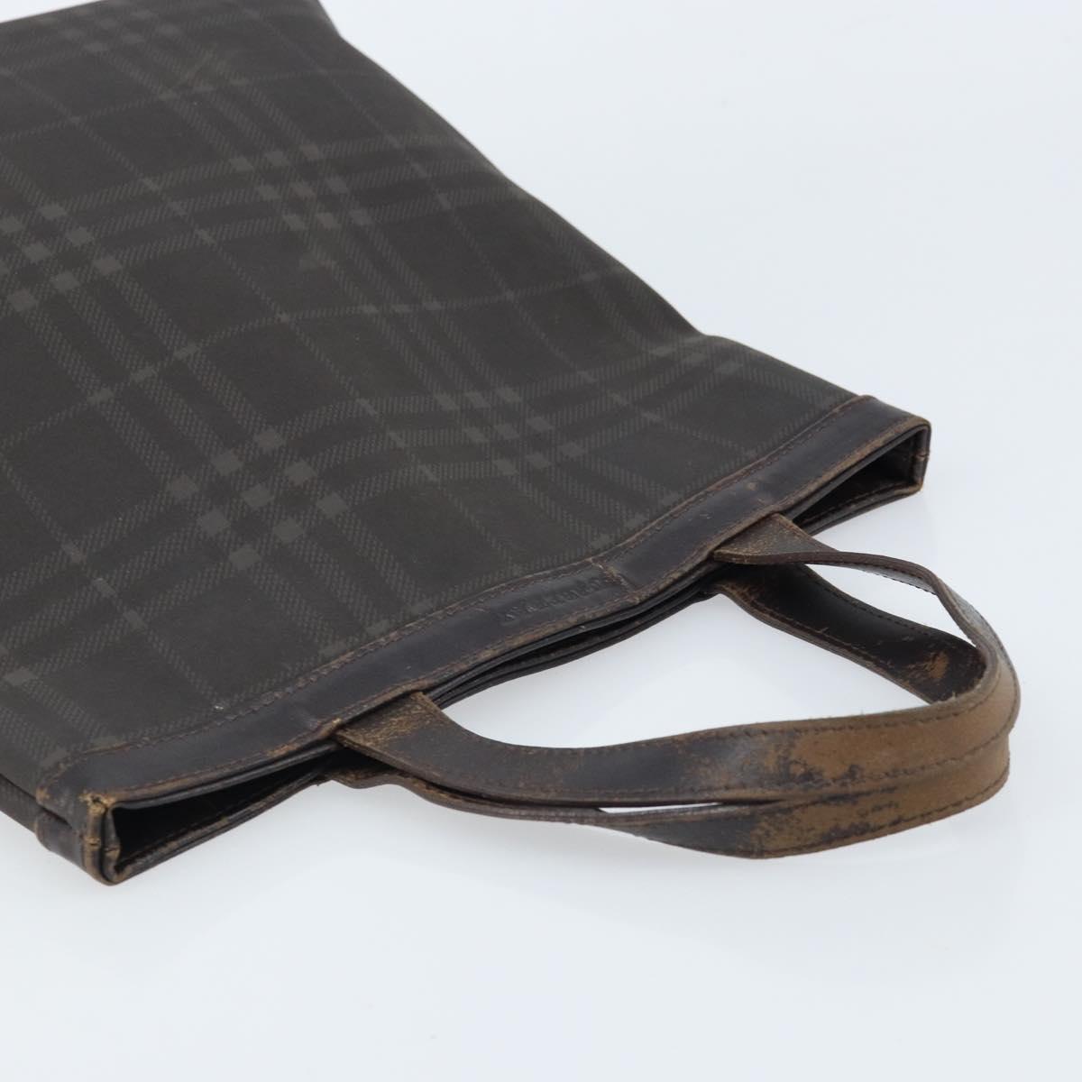 BURBERRY Nova Check Hand Bag PVC Brown Silver Auth bs33672