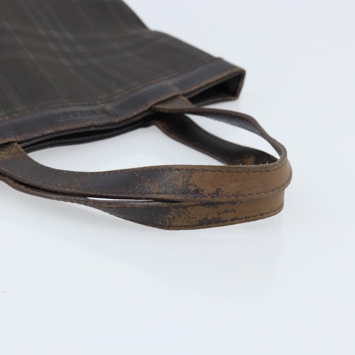 BURBERRY Nova Check Hand Bag PVC Brown Silver Auth bs33672