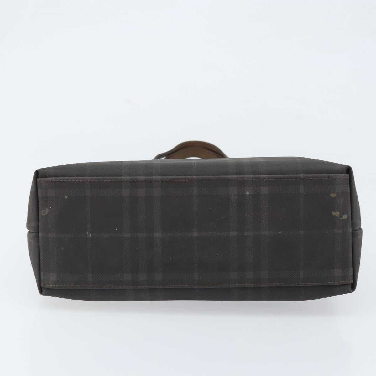 BURBERRY Nova Check Hand Bag PVC Brown Silver Auth bs33672